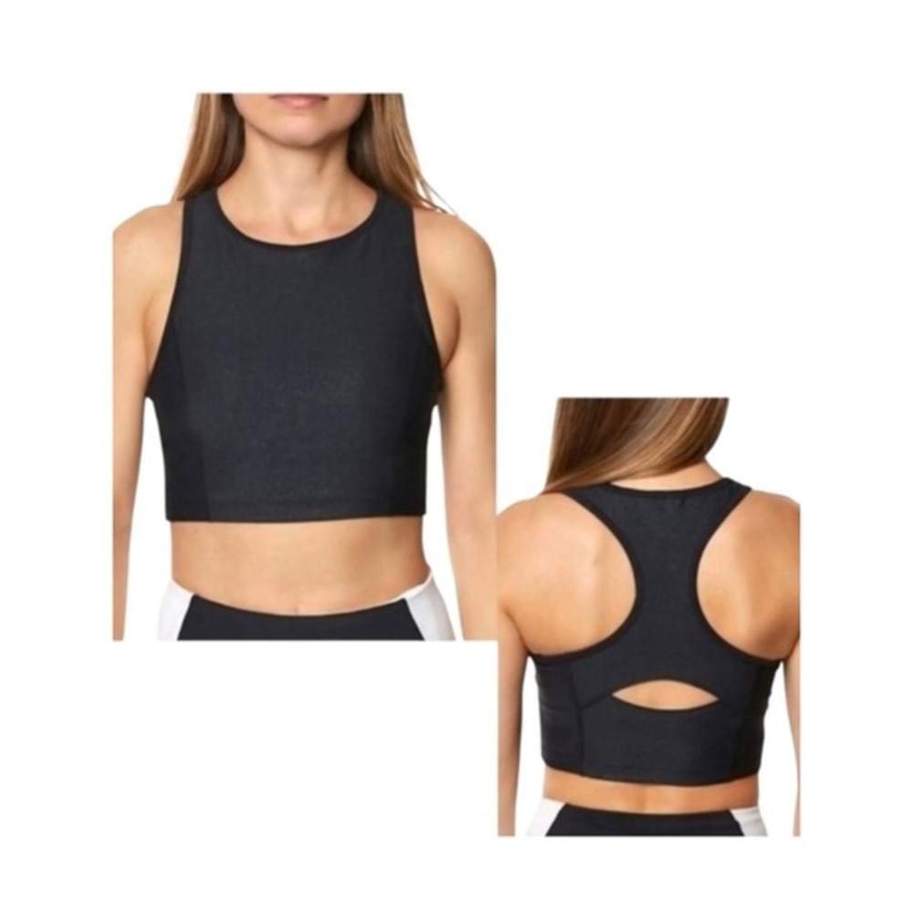 NWT Betsey Johnson Black Glitter Sparkle It Up Racerback Active‎ Bra Crop Top- S